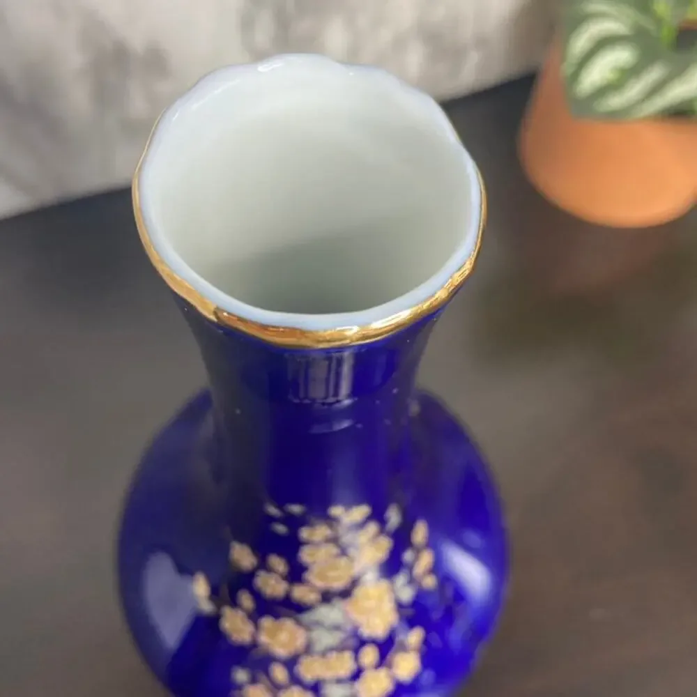 Vintage 1970's Blue Floral Czech Porcelian Vase